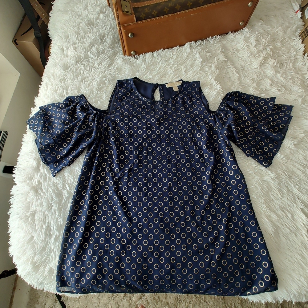 Michael Kors Blue Flutter Sleeve Ruffled Blouse